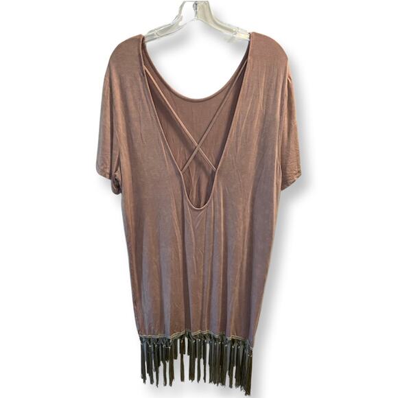 POL, Open-Back Fringe Dress, M, Tan Distress, Criss Cross - Picture 5 of 12